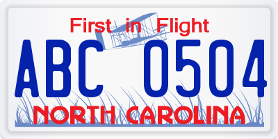 NC license plate ABC0504