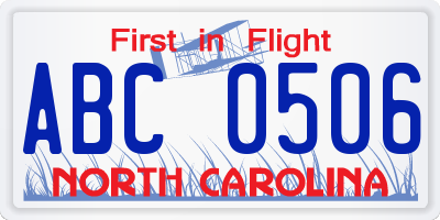 NC license plate ABC0506