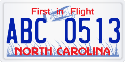 NC license plate ABC0513