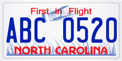 NC license plate ABC0520
