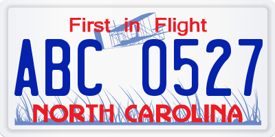 NC license plate ABC0527