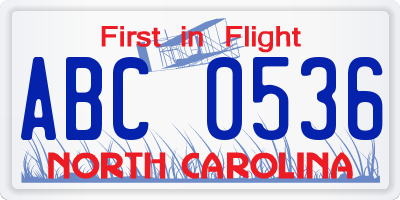 NC license plate ABC0536