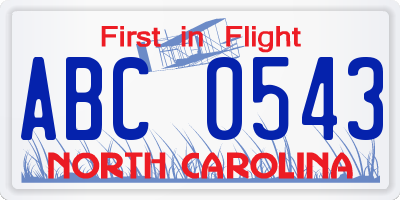 NC license plate ABC0543