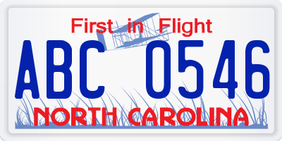 NC license plate ABC0546