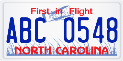 NC license plate ABC0548