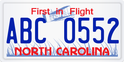 NC license plate ABC0552