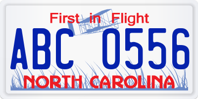 NC license plate ABC0556