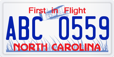 NC license plate ABC0559