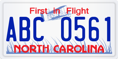 NC license plate ABC0561