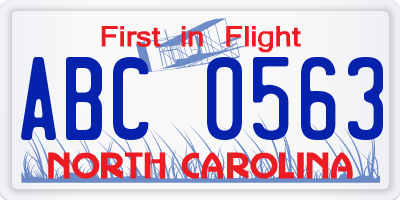 NC license plate ABC0563