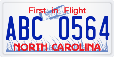 NC license plate ABC0564