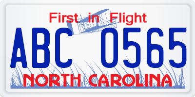 NC license plate ABC0565