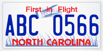 NC license plate ABC0566