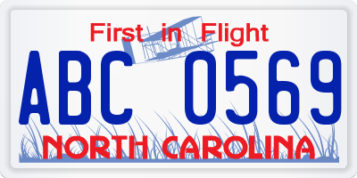 NC license plate ABC0569