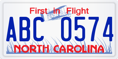 NC license plate ABC0574