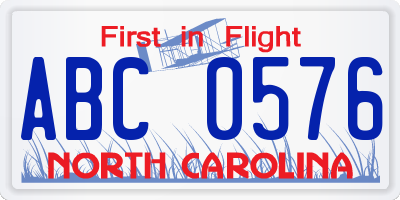 NC license plate ABC0576