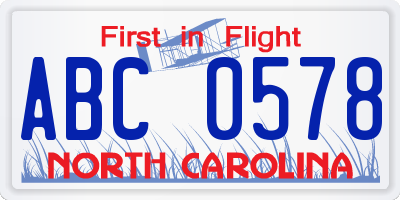 NC license plate ABC0578