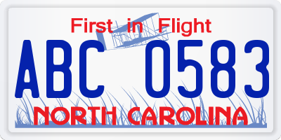 NC license plate ABC0583