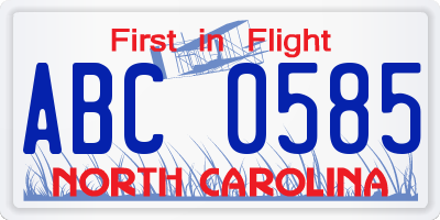 NC license plate ABC0585