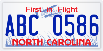 NC license plate ABC0586