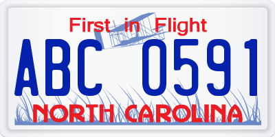 NC license plate ABC0591