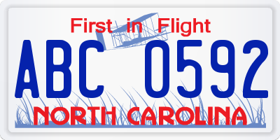 NC license plate ABC0592