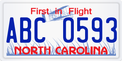 NC license plate ABC0593