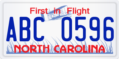 NC license plate ABC0596