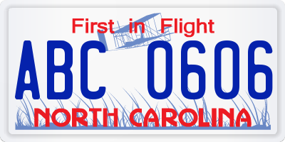 NC license plate ABC0606