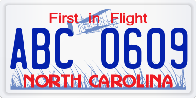 NC license plate ABC0609
