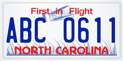 NC license plate ABC0611
