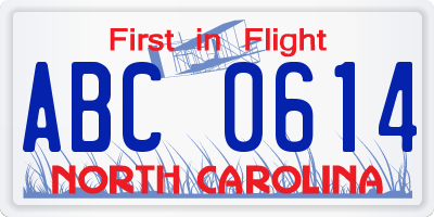 NC license plate ABC0614