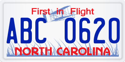 NC license plate ABC0620
