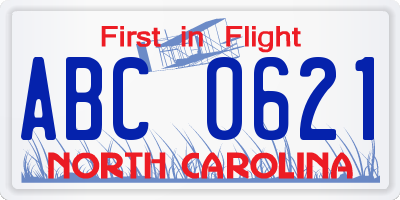 NC license plate ABC0621