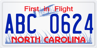 NC license plate ABC0624