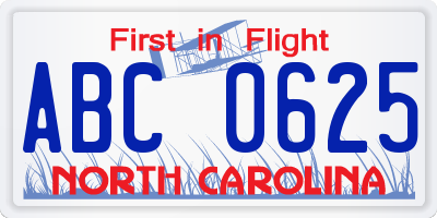 NC license plate ABC0625