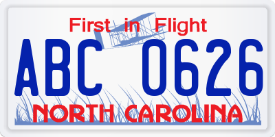 NC license plate ABC0626