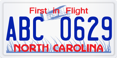 NC license plate ABC0629