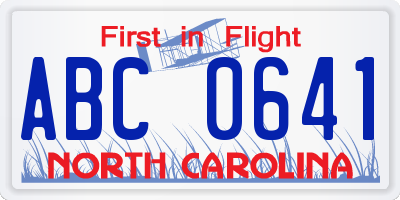 NC license plate ABC0641