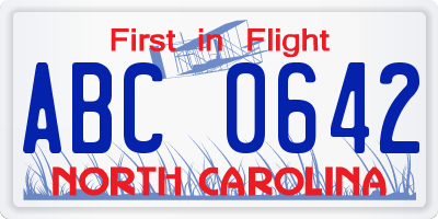 NC license plate ABC0642
