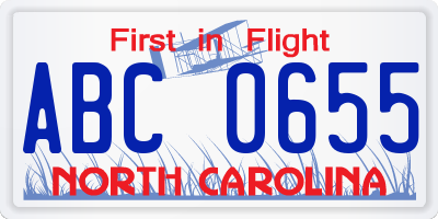 NC license plate ABC0655
