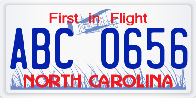 NC license plate ABC0656