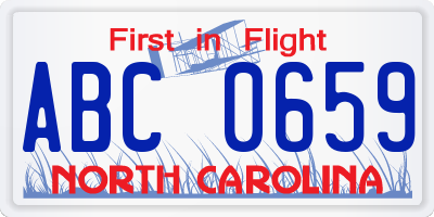 NC license plate ABC0659