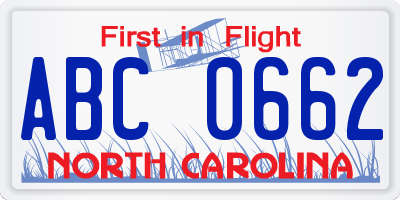 NC license plate ABC0662