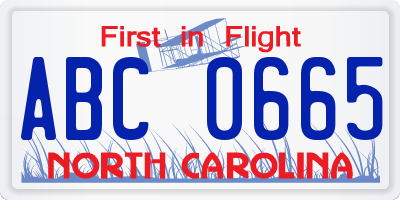 NC license plate ABC0665