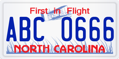 NC license plate ABC0666