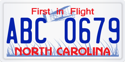 NC license plate ABC0679