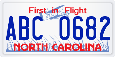 NC license plate ABC0682