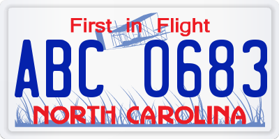 NC license plate ABC0683