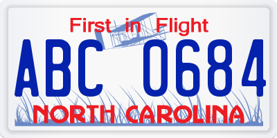 NC license plate ABC0684